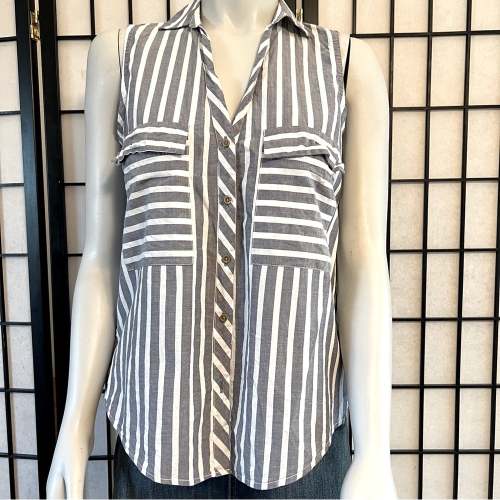 Zara Basic Striped Sleeveless Button Down Shirt